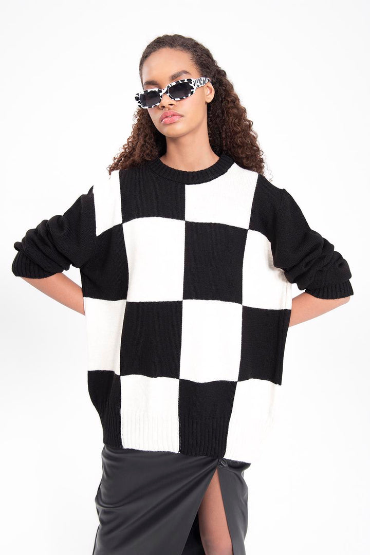 BSL Women Plaid crew neck knitted sweater - Leganés