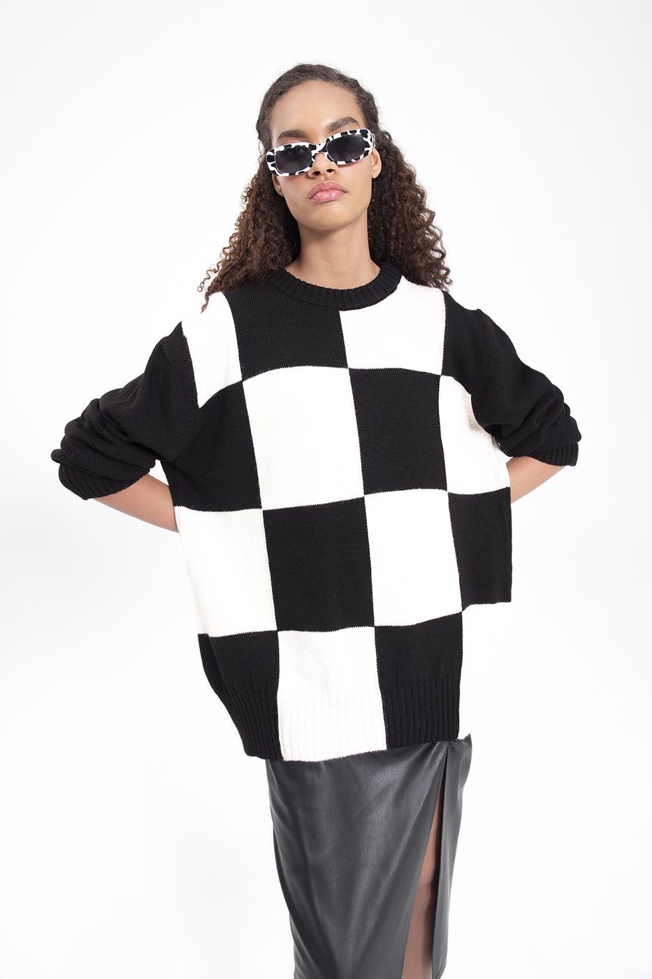 BSL Women Plaid crew neck knitted sweater - Leganés