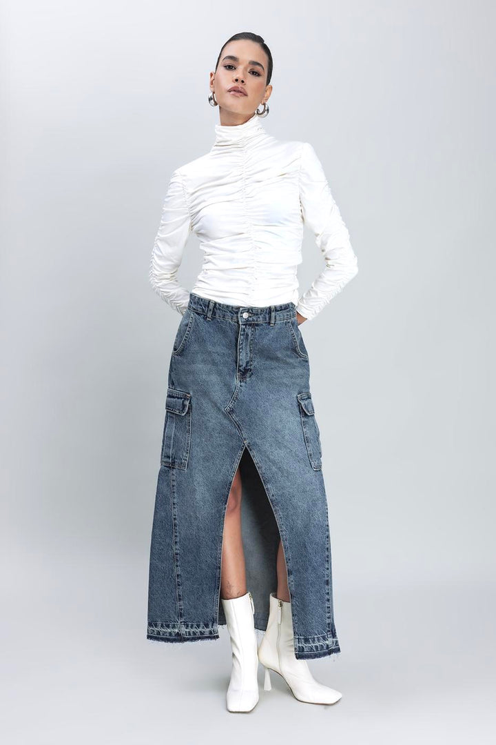 BSL Women Cargo Pocket Long Denim Skirt - Châtelet