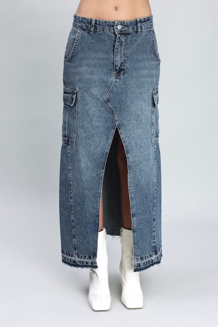 BSL Women Cargo Pocket Long Denim Skirt - Châtelet