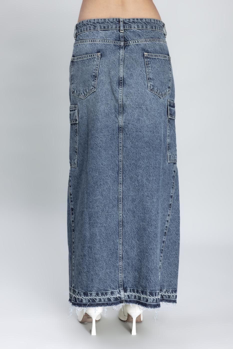 BSL Women Cargo Pocket Long Denim Skirt - Châtelet