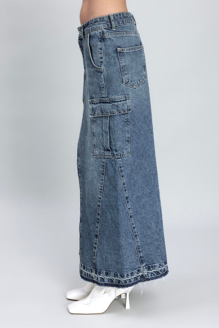 BSL Women Cargo Pocket Long Denim Skirt - Châtelet