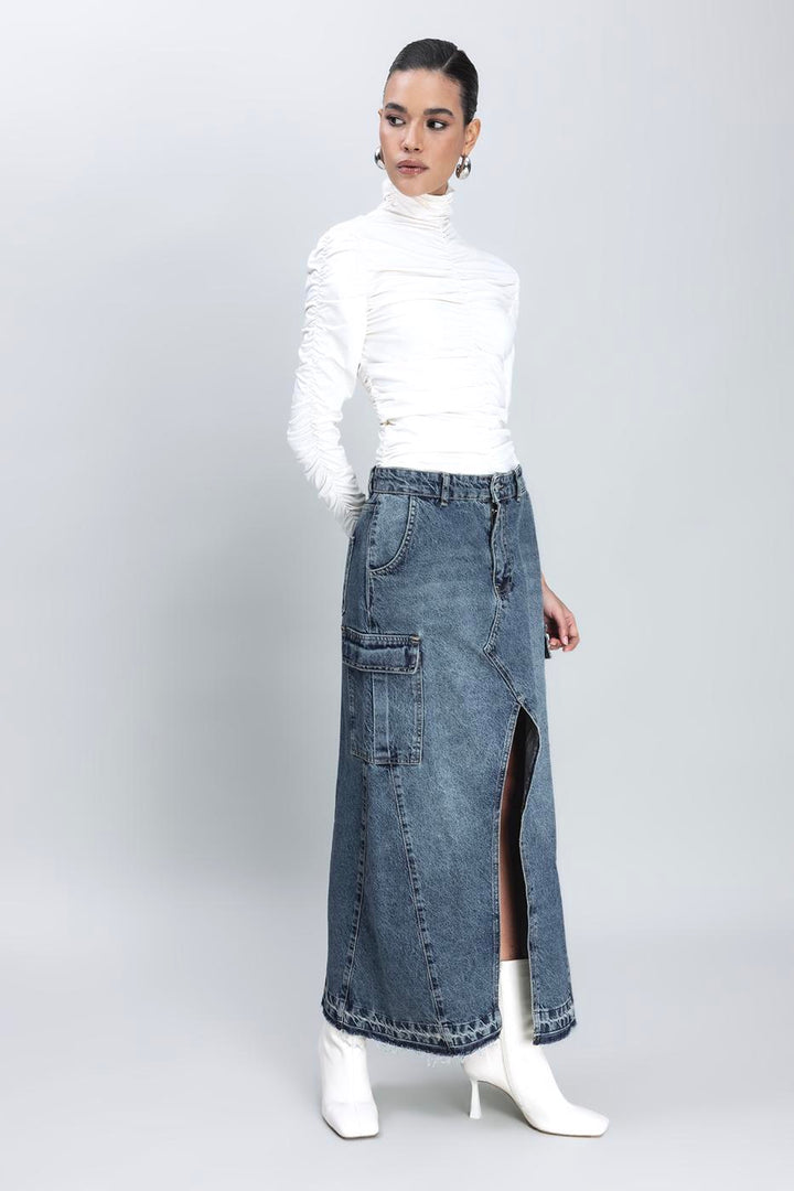 BSL Women Cargo Pocket Long Denim Skirt - Châtelet