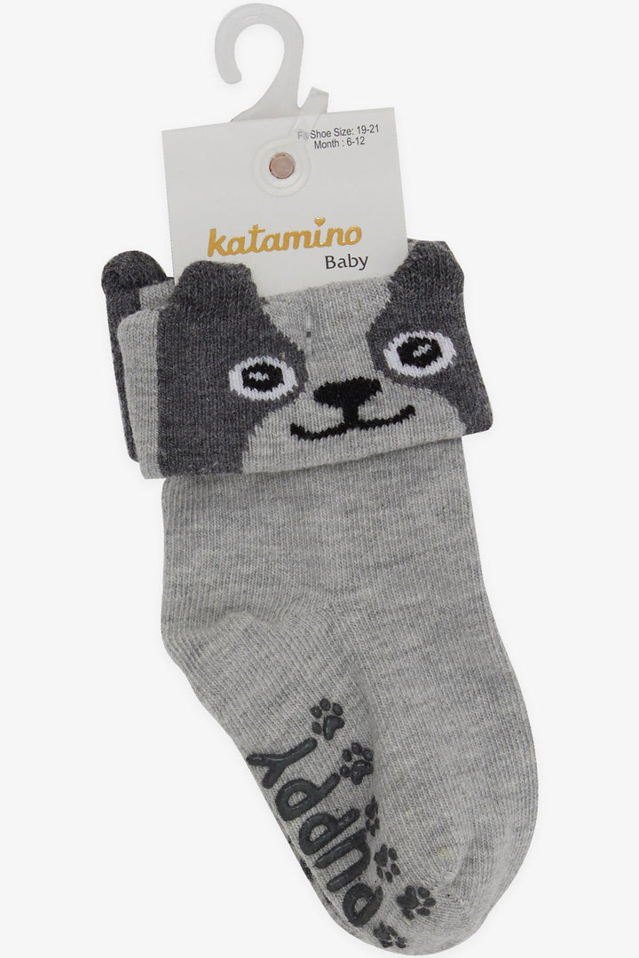 BRE Katamino Baby Boy Socks 3D ABS 6 Months-2 Years, Grey Melange - Cutler Bay