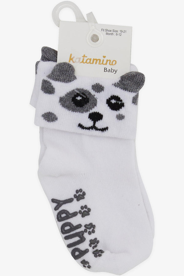 BRE Katamino Baby Boy Socks with 3D ABS, 6 Months-2 Years, White - Borgerhout