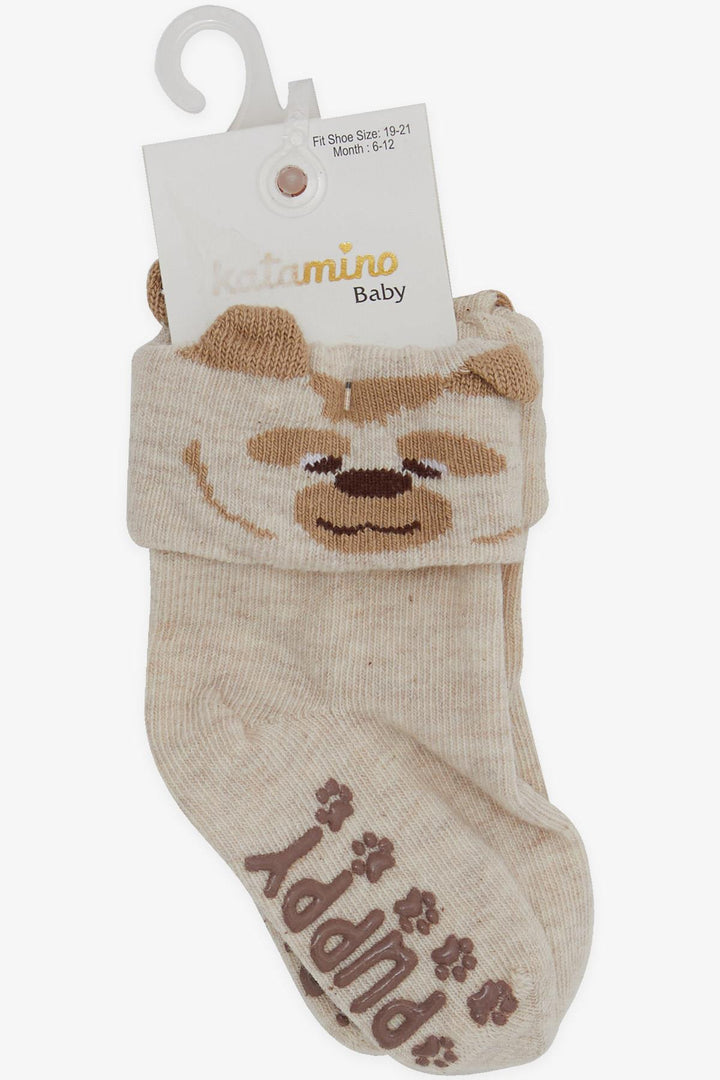 BRE Katamino Baby Boy Socks with 3D ABS, 6 Months-2 Years, Beige Melange - Delicias