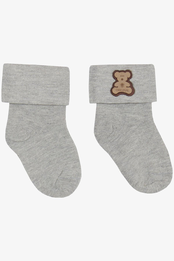 BRE Katamino Baby Boy Socks with Bear Design 08 Months, Gray - Joliette