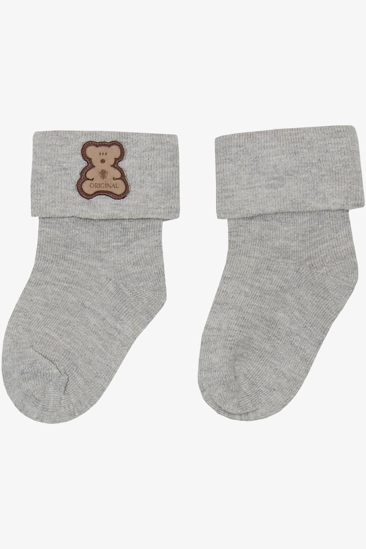 BRE Katamino Baby Boy Socks with Bear Design 08 Months, Gray - Joliette