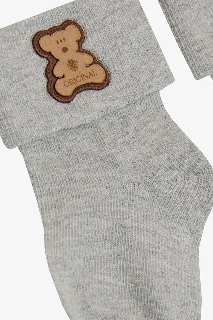 BRE Katamino Baby Boy Socks with Bear Design 08 Months, Gray - Joliette