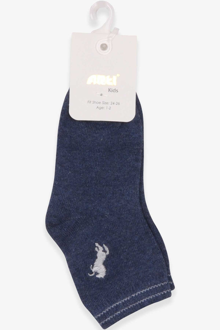 BRE Katamino Boy's Socks with Embroidered Cat Pattern, 1-234 Years, Indigo - Palm Springs