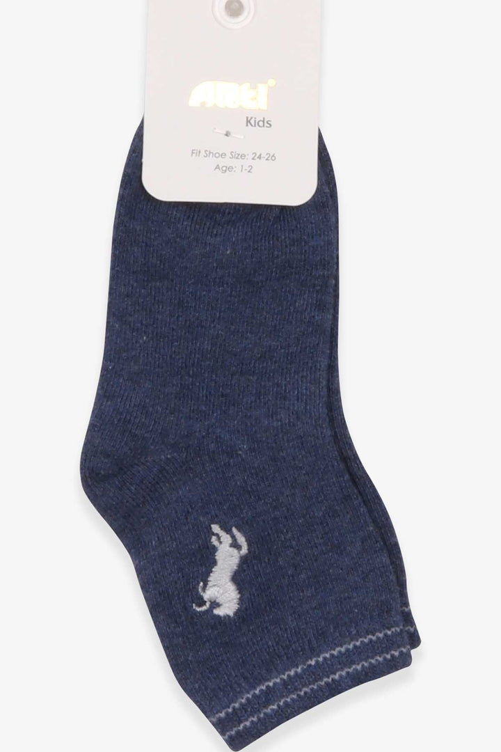 BRE Katamino Boy's Socks with Embroidered Cat Pattern, 1-234 Years, Indigo - Palm Springs