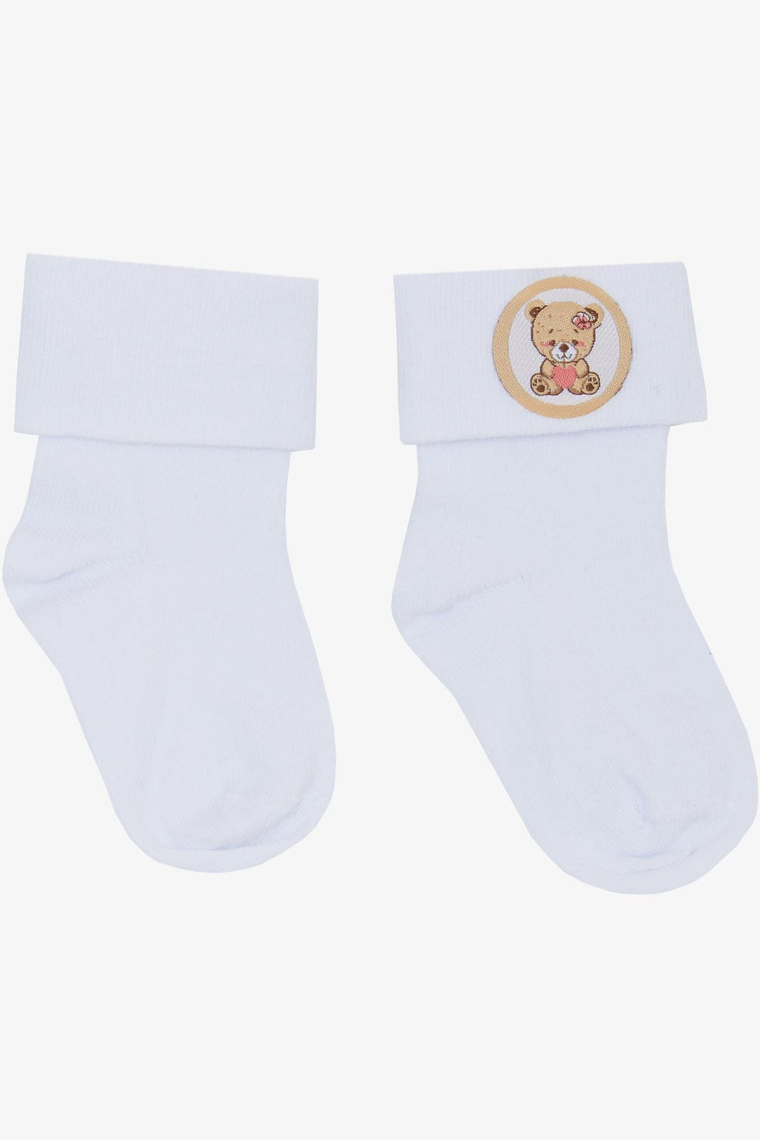 BRE Katamino Baby Girl Socks with Teddy Bear Print, 08 Months, White - East Kilbride