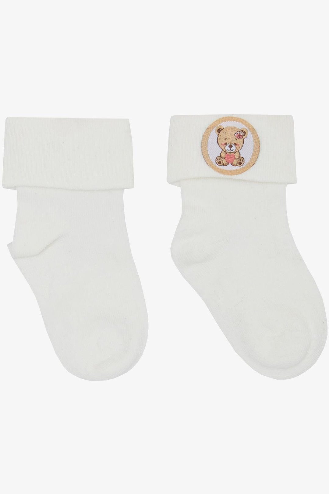 BRE Katamino Baby Girl Socks with Teddy Bear Print 08 Months, Ecru - Osimo