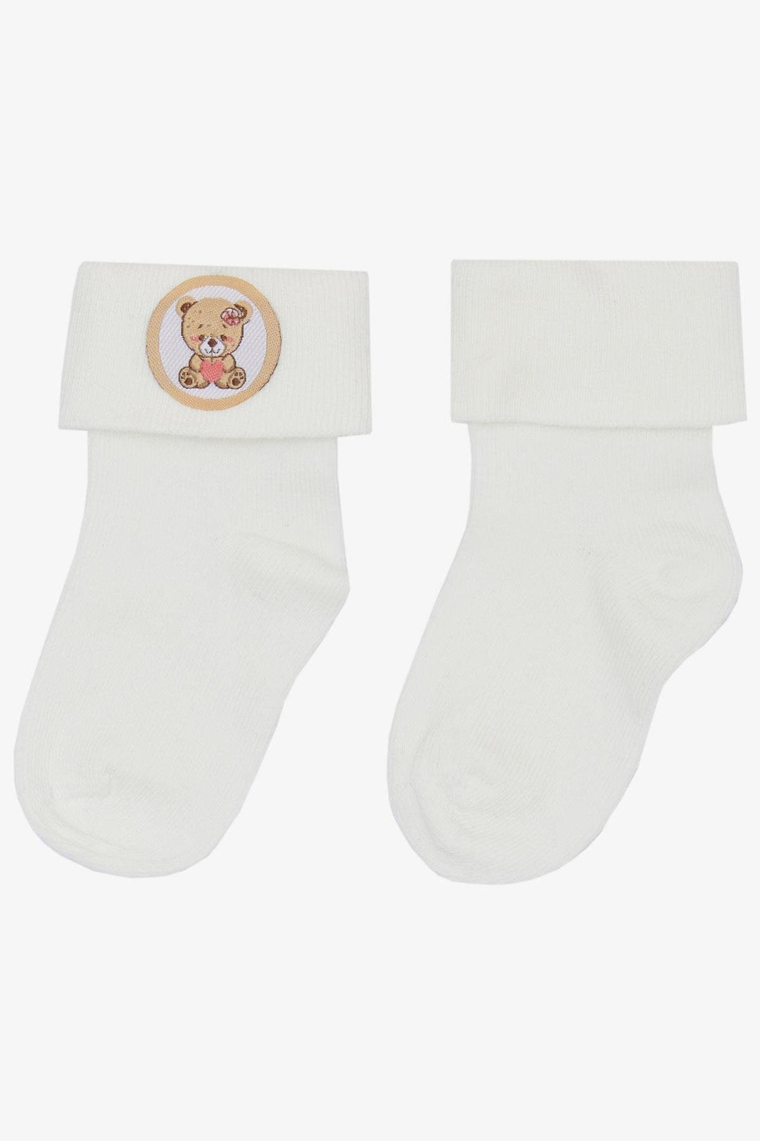 BRE Katamino Baby Girl Socks with Teddy Bear Print 08 Months, Ecru - Osimo