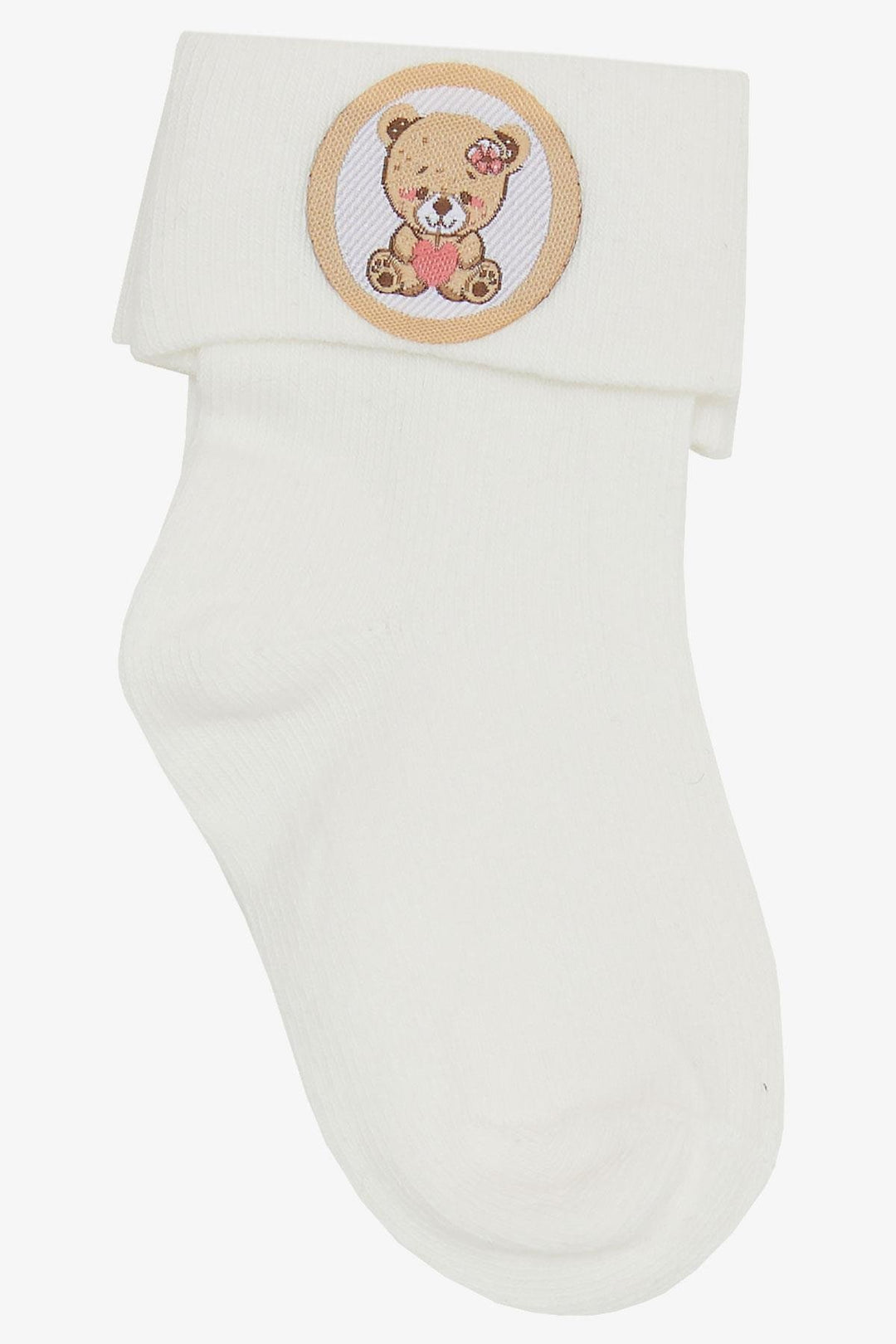 BRE Katamino Baby Girl Socks with Teddy Bear Print 08 Months, Ecru - Osimo