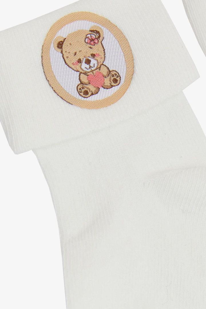 BRE Katamino Baby Girl Socks with Teddy Bear Print 08 Months, Ecru - Osimo