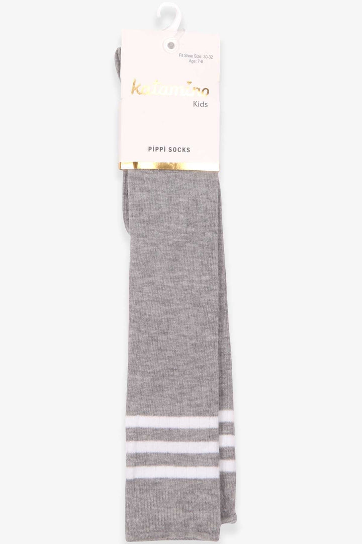 BRE Katamino Girl's Knee-High Socks Striped 7-834 Years, Light Grey - Clifton Park