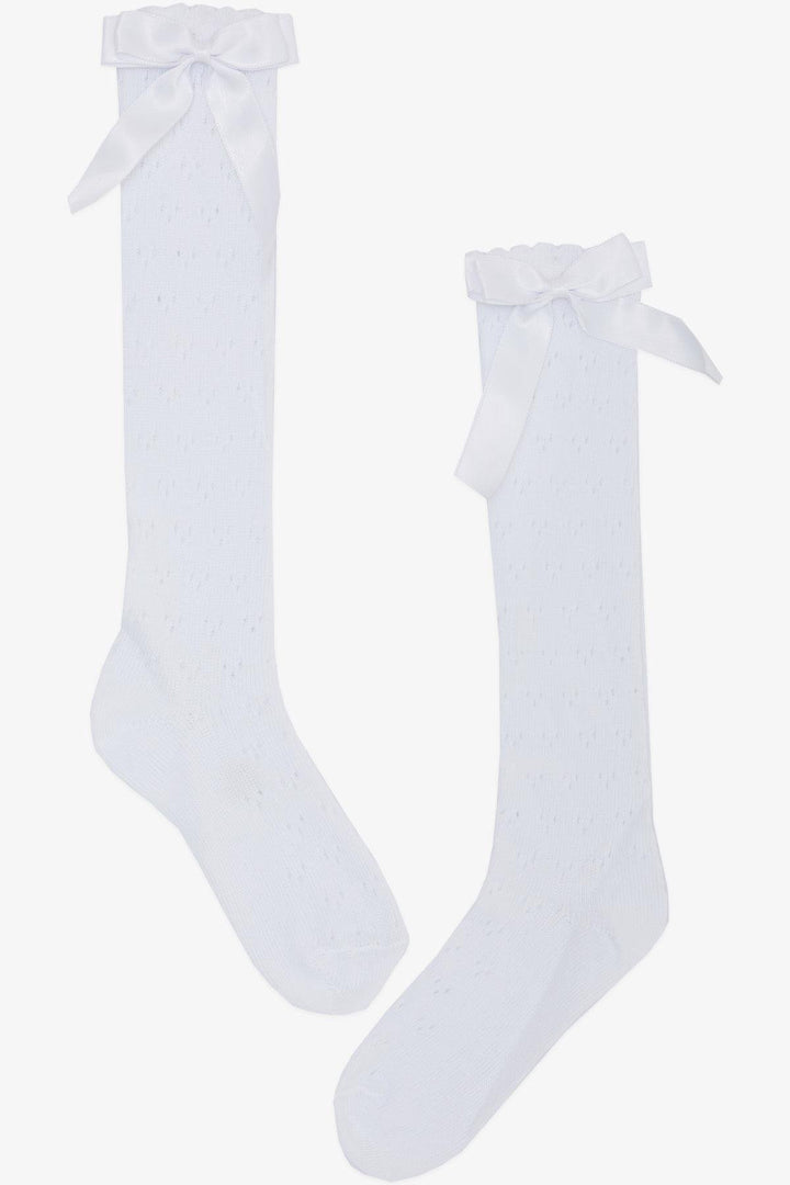 BRE Katamino Girl's Socks with Bow, 52 Years, White - Mazarrón