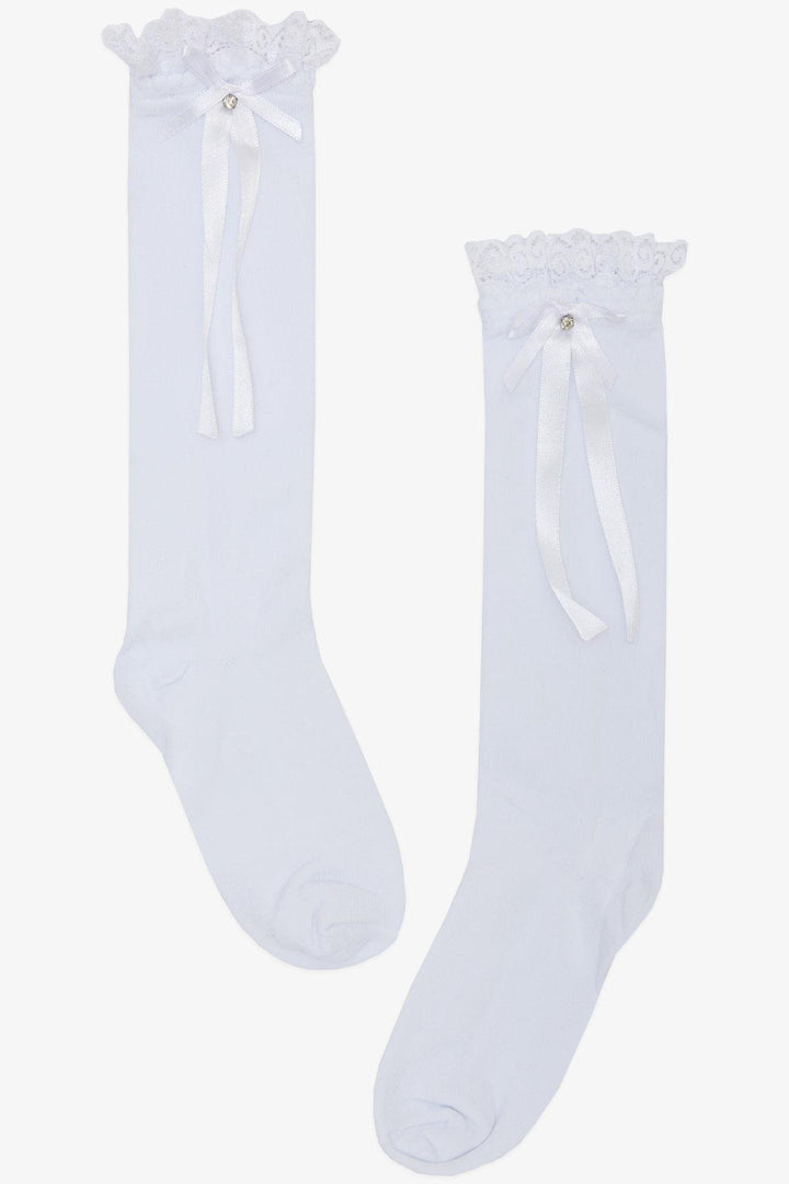 BRE Katamino Girl's Golf Socks with Stones and Bow, Lace, 92 Years, White - Cottage Grove