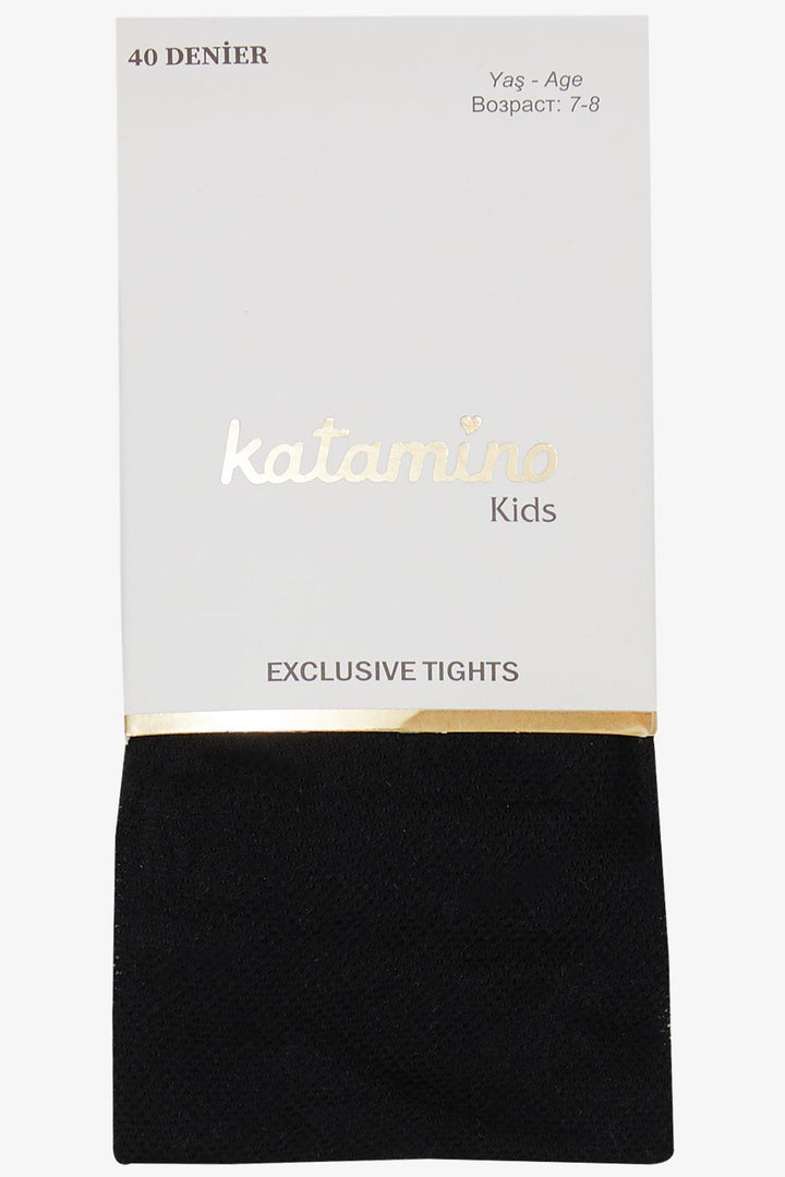 BRE Katamino Girl Child Thin Tights with Bow Pattern, 32 Years, Black - Pénjamo