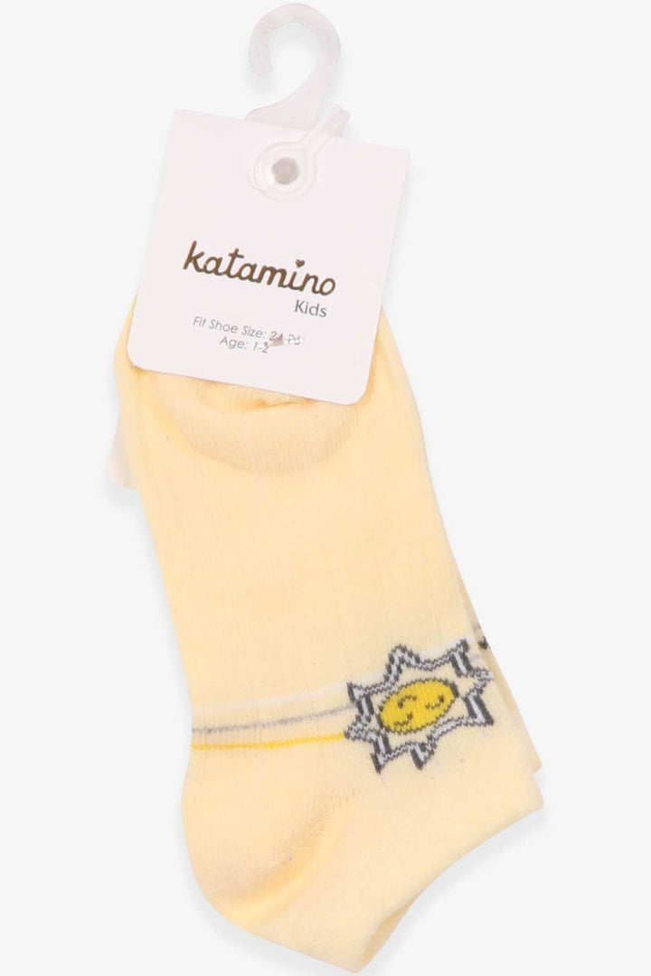 BRE Katamino Girl Child Slipper Socks Sun Patterned 1-2-90 Years, Yellow - Eboli