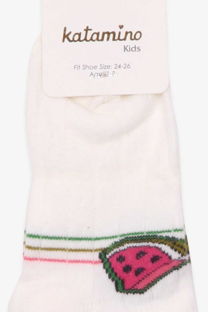 BRE Katamino Girl Child Slipper Socks with Watermelon Pattern 1-2-90 Years, Ecru - Montclair