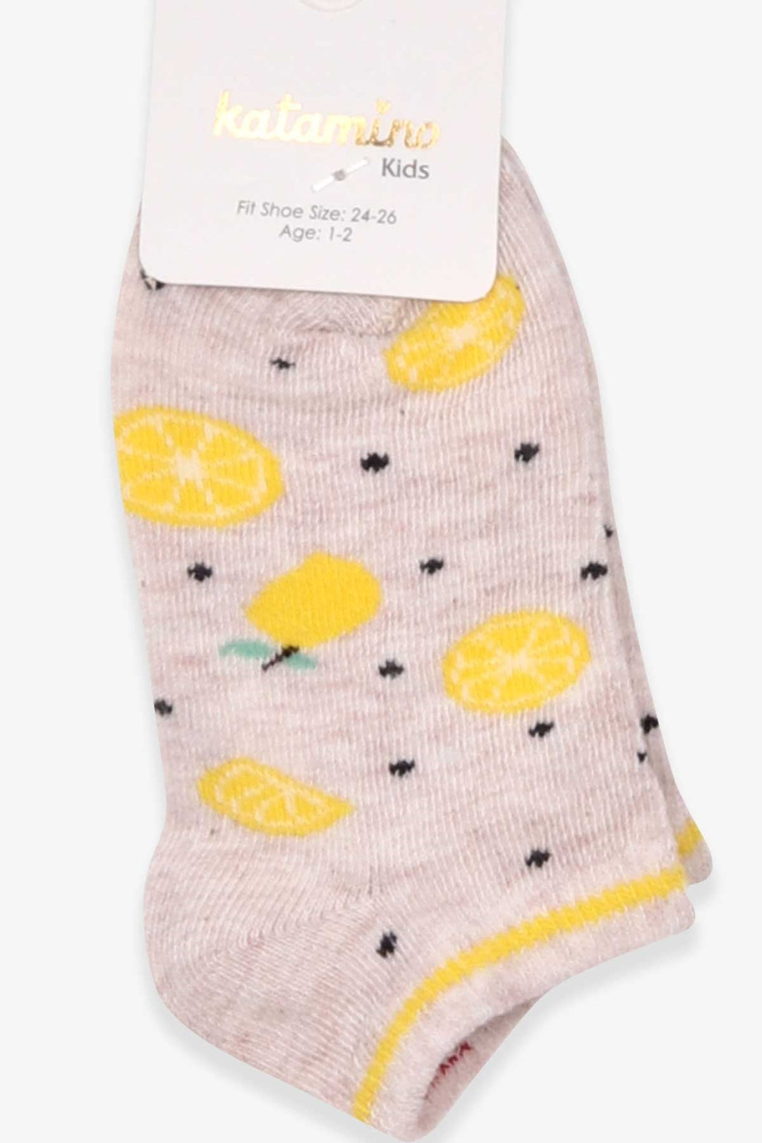 BRE Katamino Girl Child Slipper Socks Lemon Patterned 1-2-7-8 Years, Beige - Bagheria