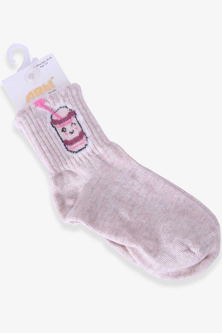 BRE Katamino Girl Child Socks with Beverage Pattern 3-4-90 Years, Beige - Ashburn