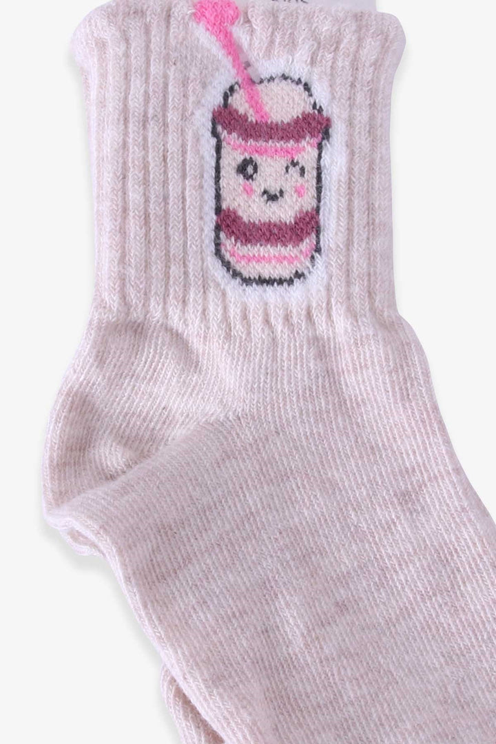 BRE Katamino Girl Child Socks with Beverage Pattern 3-4-90 Years, Beige - Ashburn