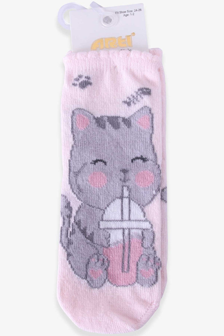 BRE Katamino Girl Child Socks with Cat Pattern, 1-2-7-8 Years, Powder - Burlington