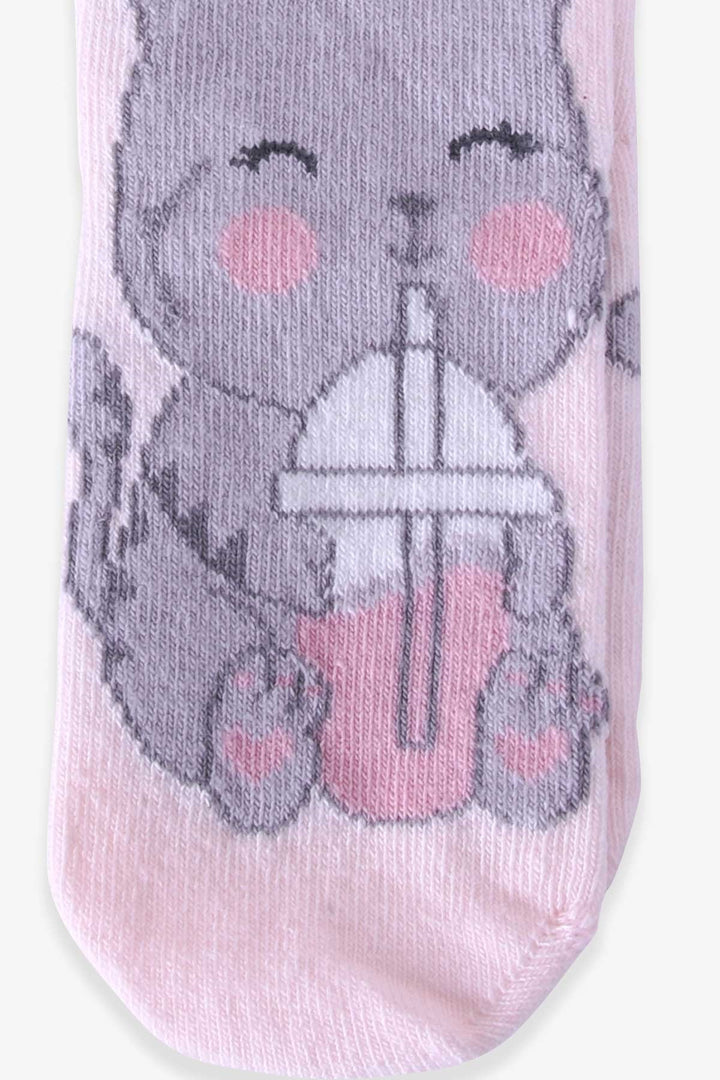 BRE Katamino Girl Child Socks with Cat Pattern, 1-2-7-8 Years, Powder - Burlington