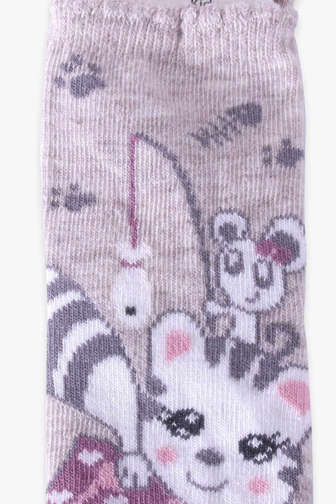 BRE Katamino Girl Child Socks with Gluttonous Cat, 1-2-7-8 Years, Beige - Monreale