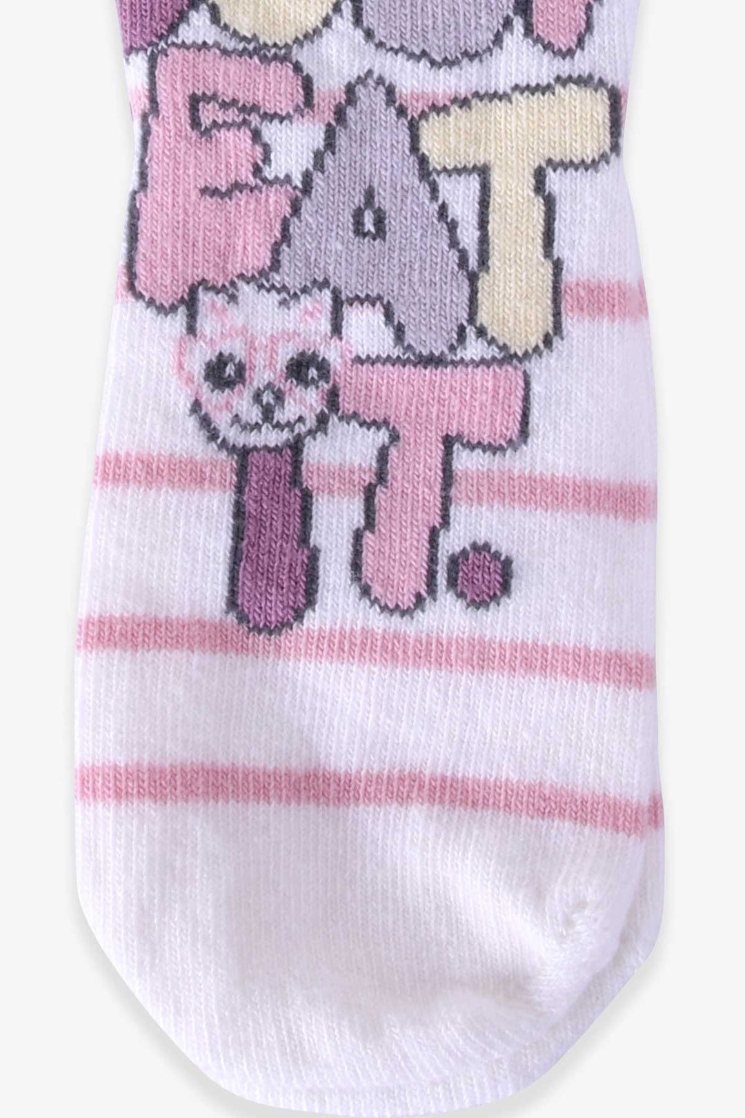 BRE Katamino Girl Child Socks with Gluttonous Cat, 1-2-7-8 Years, Ecru - Diamond Bar