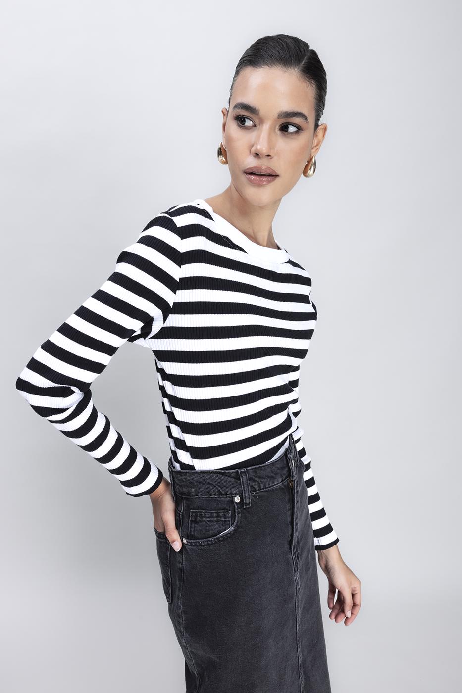 BSL Women Boat Neck Striped T-shirt - Melchor Ocampo