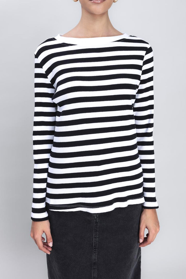 BSL Women Boat Neck Striped T-shirt - Melchor Ocampo