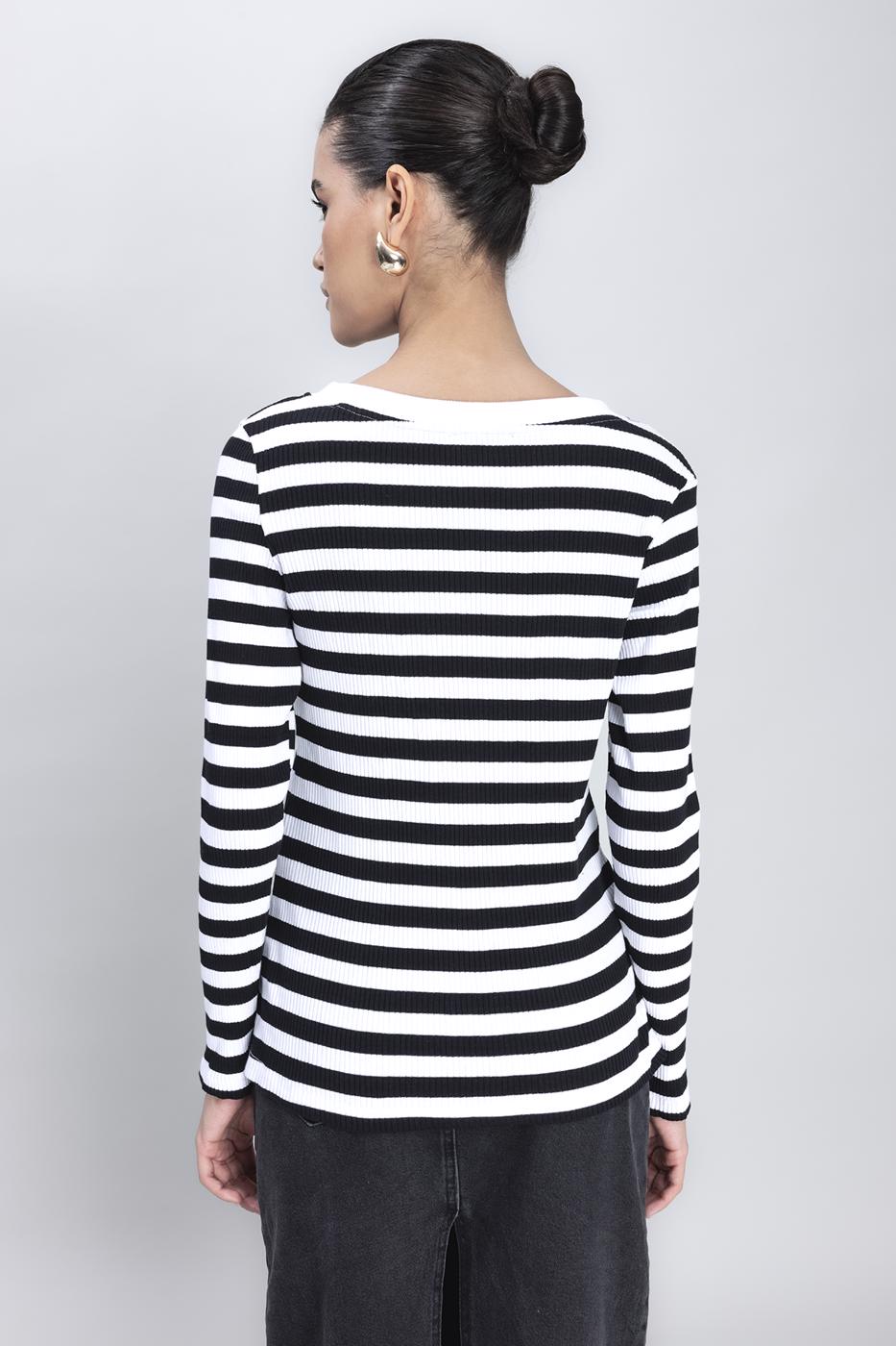 BSL Women Boat Neck Striped T-shirt - Melchor Ocampo