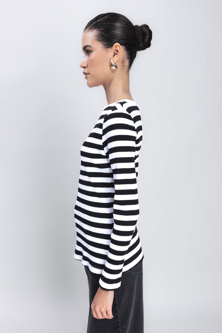 BSL Women Boat Neck Striped T-shirt - Melchor Ocampo