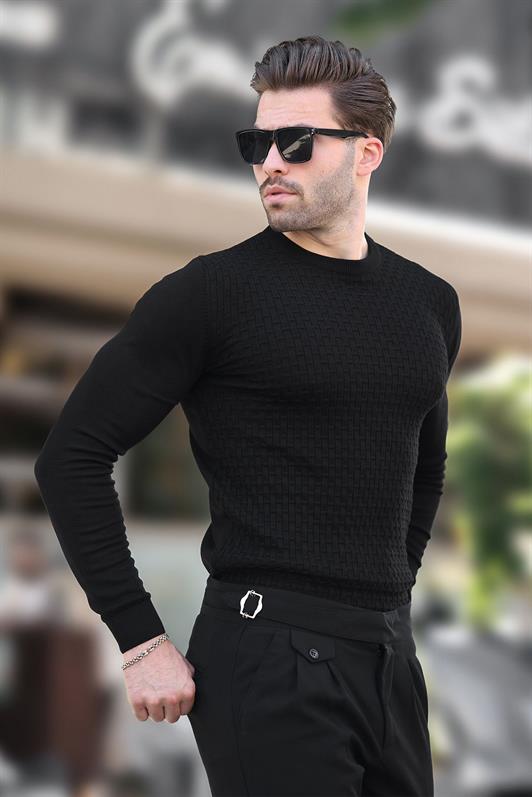 MDX Black Patterned Men's Knit Sweater 7266 - Bragadiru