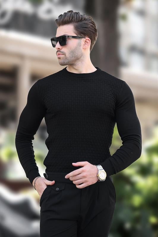 MDX Black Patterned Men's Knit Sweater 7266 - Bragadiru