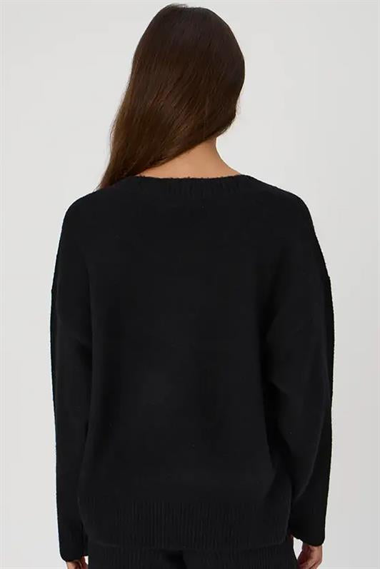 MDX Black V Neck Oversized Women's Sweater MG2149 - Santiago Tianguistenco