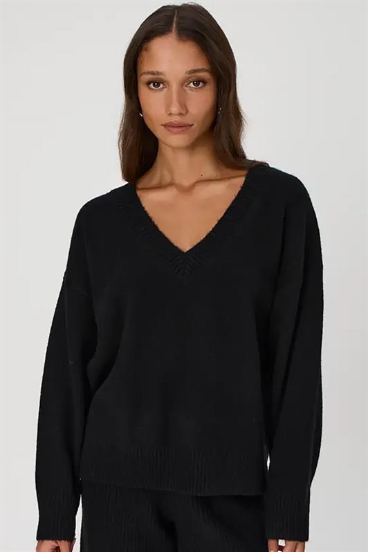 MDX Black V Neck Oversized Women's Sweater MG2149 - Santiago Tianguistenco