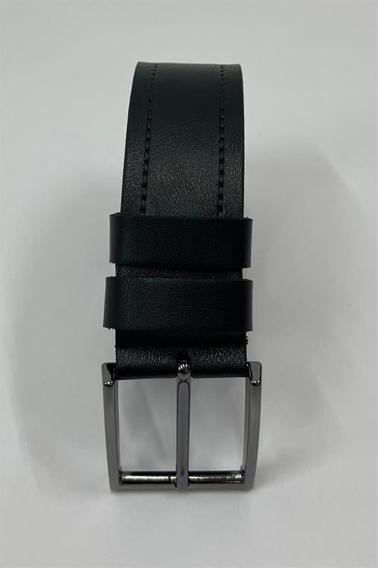 MDX Black Faux Leather Single Stitch Plain Men's Men's Belt 7222 - пробка