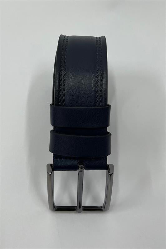 MDX Navy Blue Faux Leather Double Started Plain's Men's Belt 7221 - Hürth