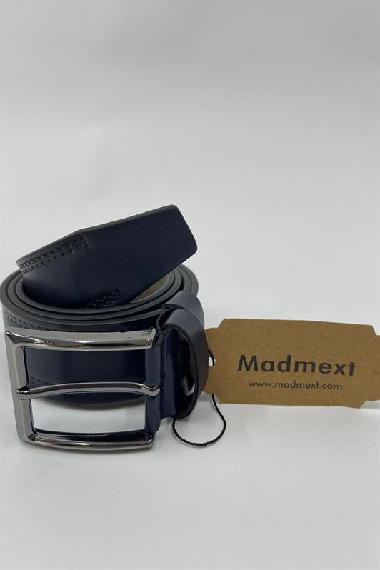 MDX Navy Blue Faux Leather Double Started Plain's Men's Belt 7221 - Hürth