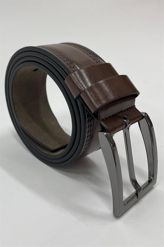 MDX Brown Faux Leather Double Stithed Plain's Men's Belt 7221 - Галлатин