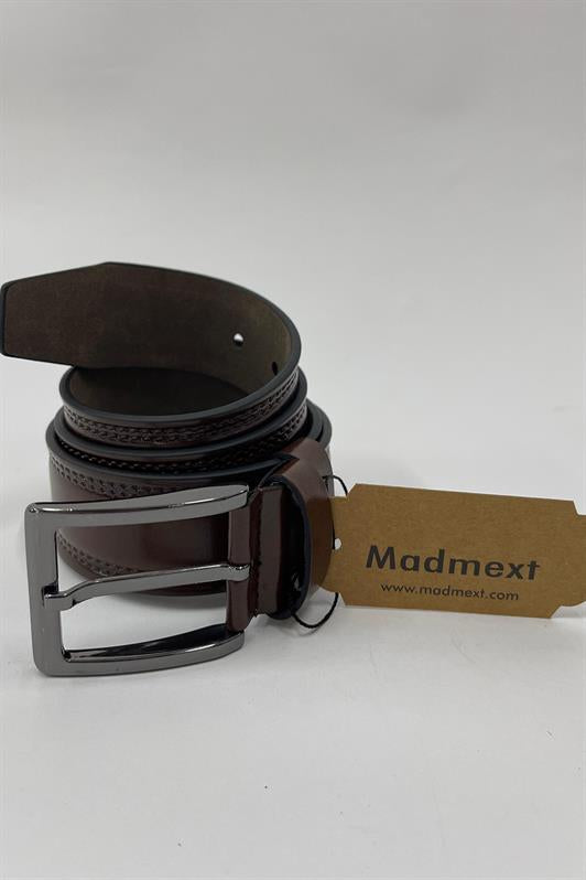 MDX Brown Faux Leather Double Stithed Plain's Men's Belt 7221 - Галлатин