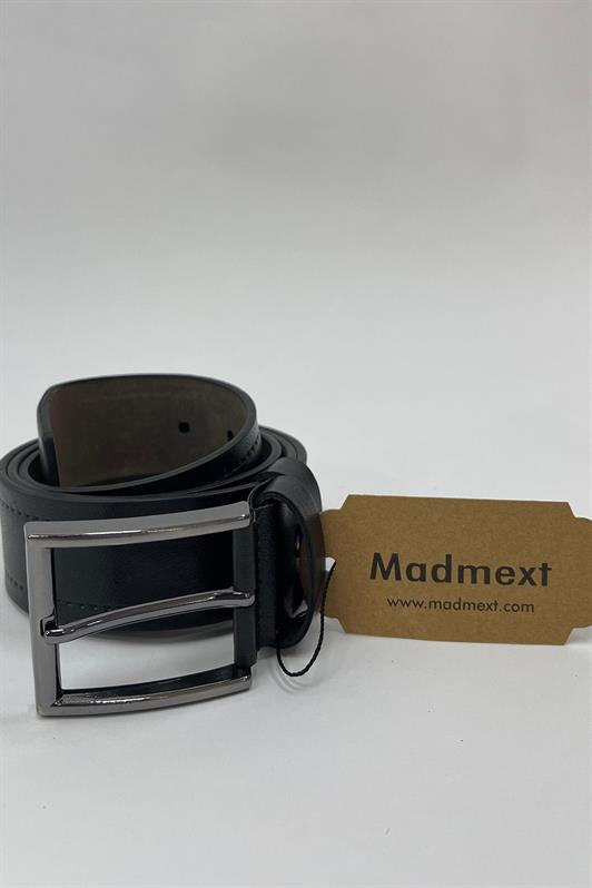 MDX Black Faux Leather Single Stitch Plain Men's Men's Belt 7222 - пробка