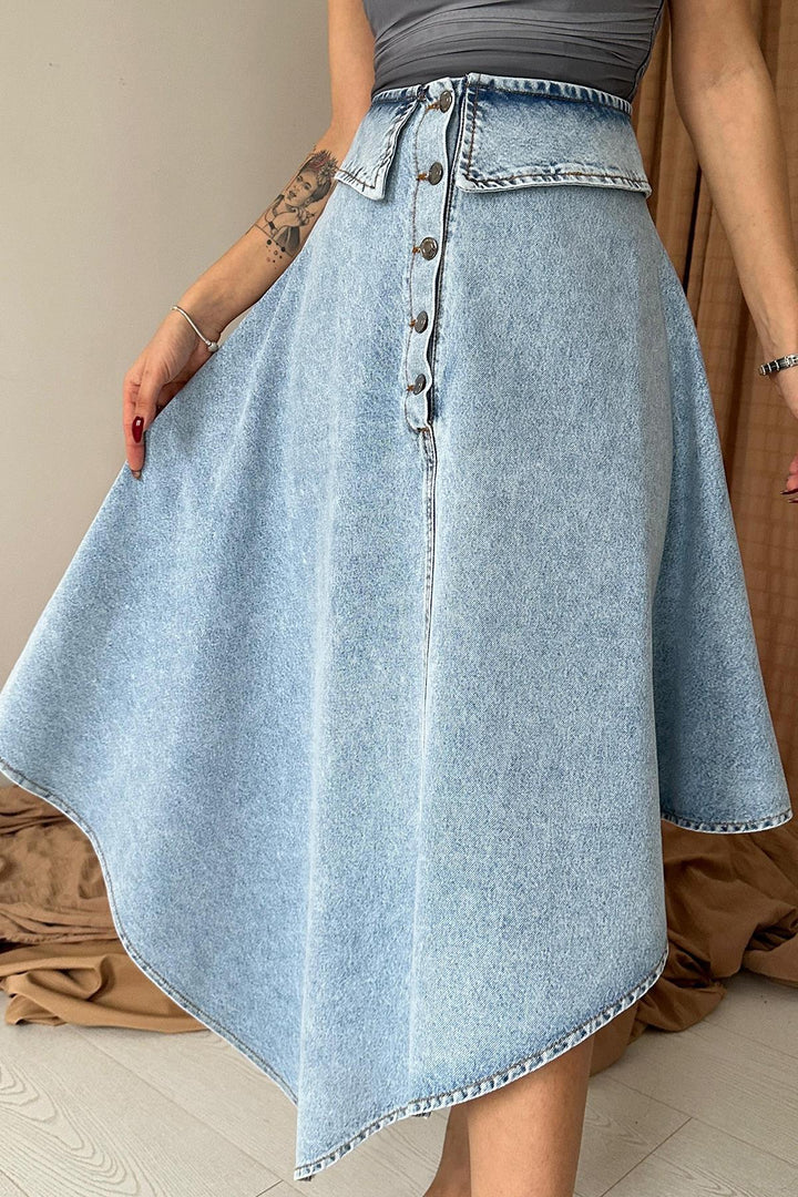 ELS Belted Detailed Denim Skirt - Snow Wash - Burgos