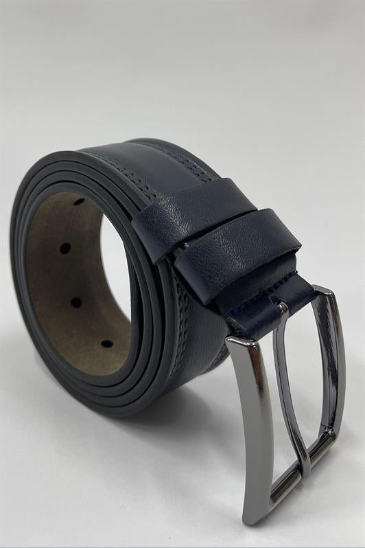 MDX Navy Blue Faux Leather Double Started Plain's Men's Belt 7221 - Hürth