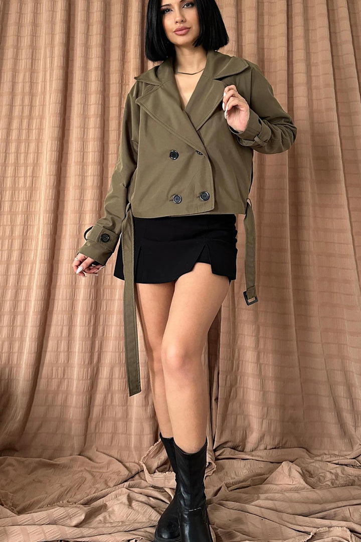 ELS Belted Short Trench Coat - Khaki - Cisterna di Latina